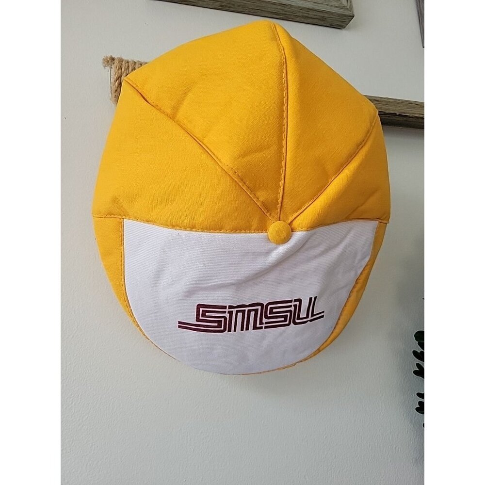 Vintage University SMSU Snapback Yellow Fedora Newsboy Hat Cap Retro
